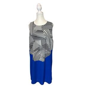 THML | Blue/Black/White Lightweight Lined Striped Shift Dress | Large